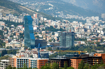 Aerial panoramic cityscape of Tbilisi, Georgia. Tbilisi is the capital and the largest city of Georgia.  © Rechitan Sorin