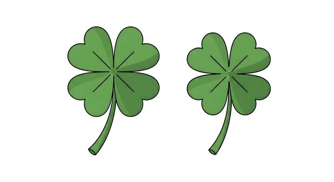 Two four leaf clovers symbolizing good luck on a white background