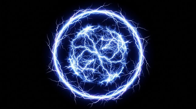 Glowing electric plasma sphere with intricate branching blue lightning electric lightning abstract background electricity discharge phenomenon isolated creative conceptual intensity