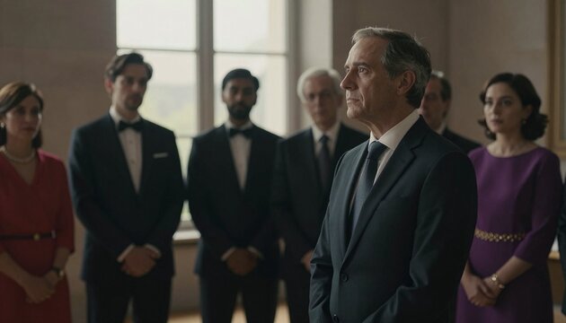Formal Business Meeting with Dignified Professionals in Elegant Attire