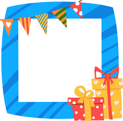 Fototapeta premium Frame With Gifts And Bunting Cartoon
