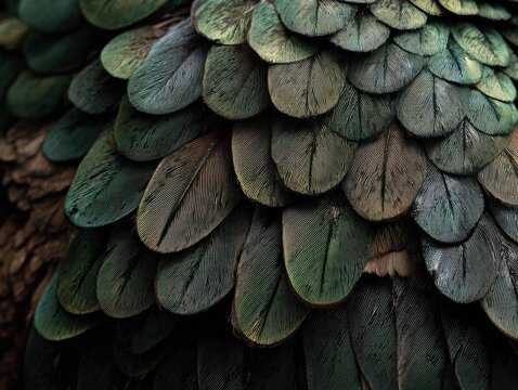 Iridescent green and teal bird feathers creating pattern