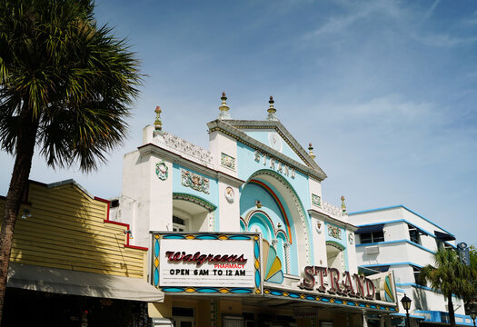 Key West, FL - USA - 8-5-2026: The historic Strand Theater building, circa 1921, on Duval Street in downtown Key West