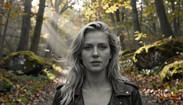 Autumn Forest Portrait of a Woman with Sunlight Beams