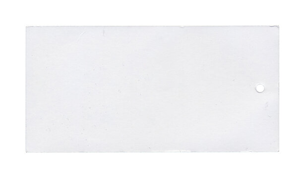 White rectangular tag with small round hole near the right edge