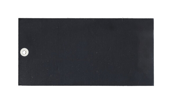 Black rectangular tag with small white ring and smooth plain surface