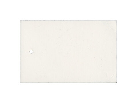 white rectangular tag with small round hole and plain surface