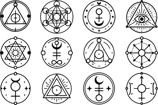 Set of mystical occult symbols and sacred geometry icons