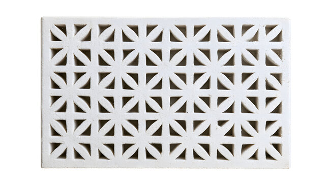 White cobog&oacute; (or breeze block/hollow ventilation block), resembling a floral or geometric Jasmim (Jasmine) pattern isolated on white