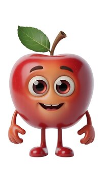 Cute red apple character with a happy face and arms for kids education and design