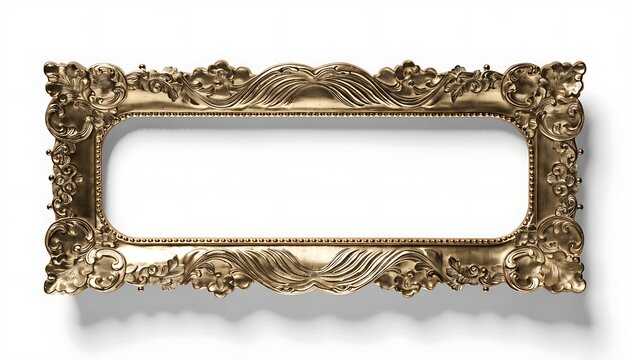 Rectangle vintage gold frame for web presentation with shadow cut out isolated on white background. AI GENERATED.
