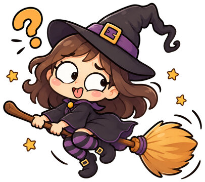 The little witch was riding her broomstick the wrong way.