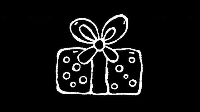 Seamless looping line boil 2D animation of a cartoon polka dot gift box on transparent alpha channel. Perfect for Christmas, birthday promos, greeting cards, and festive e-commerce marketing.