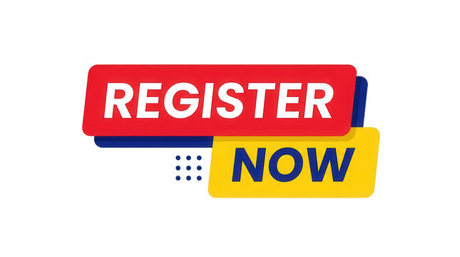 Register now button sign isolated on transparent background