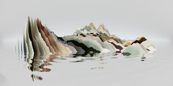 Layered earthy terrain with soft reflections on a light background. Calm abstract landscape for nature design, covers, and modern decor.