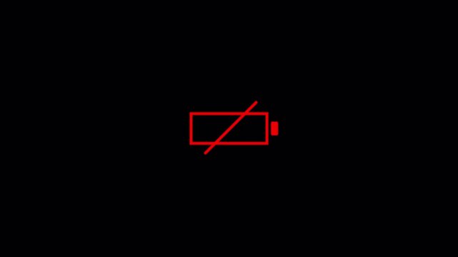  mobile phone battery low indicator animation with alpha channel.  blinking low battery notification icon animation on transparent background