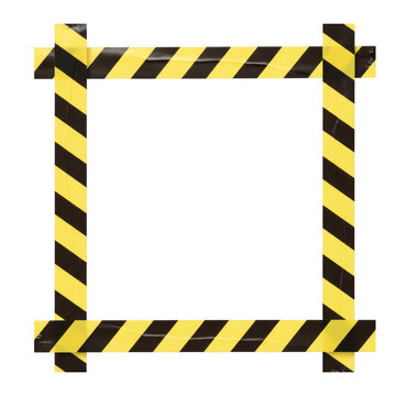 Square frame made of yellow and black hazard warning tape stripes for industrial safety and danger sign design
