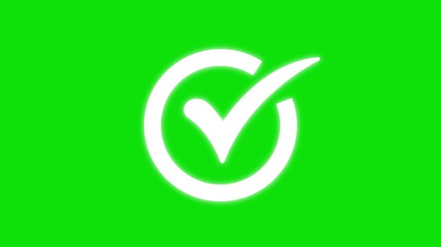 Green checkmark animation on white background. tick symbol animation, success approval correct sign intro template.