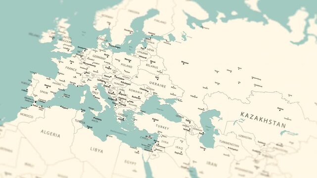 Ukraine. Political map of Europe with a smooth zoom.