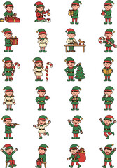 Fototapeta premium Christmas elf character bundle with various holiday activities and poses