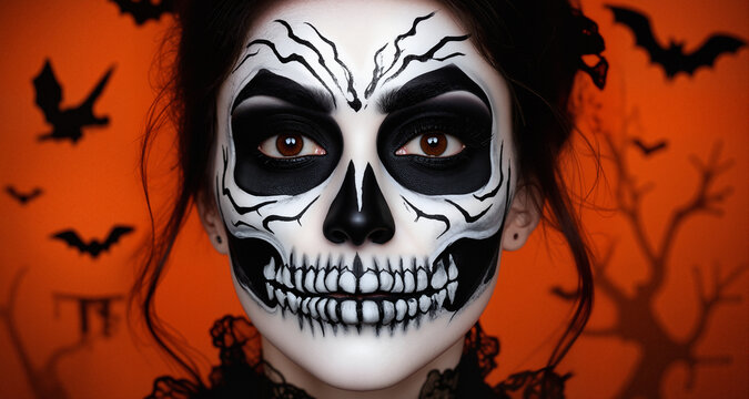 Halloween female skull makeup.
