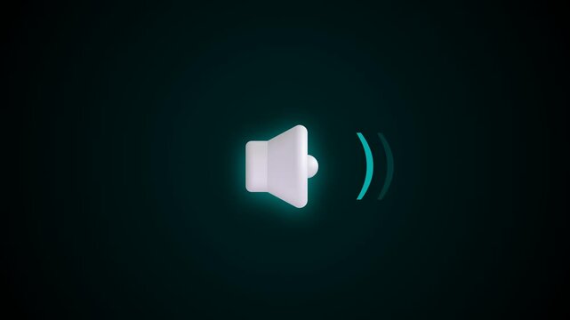 Glowing white speaker icon suitable for digital audio designs. Graphic representation of sound volume level signal for multimedia projects.