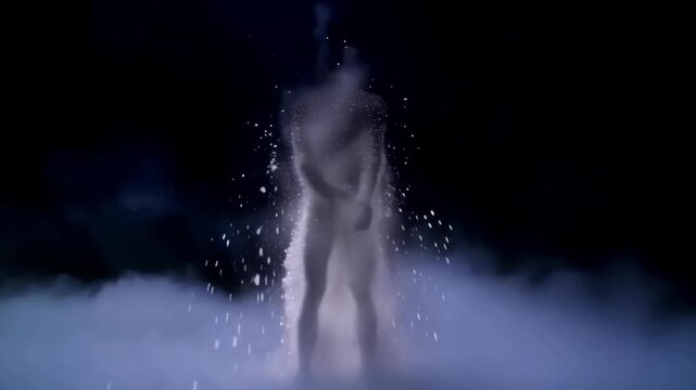 Glowing Ethereal Figure Emerges From Darkness With Mist.
