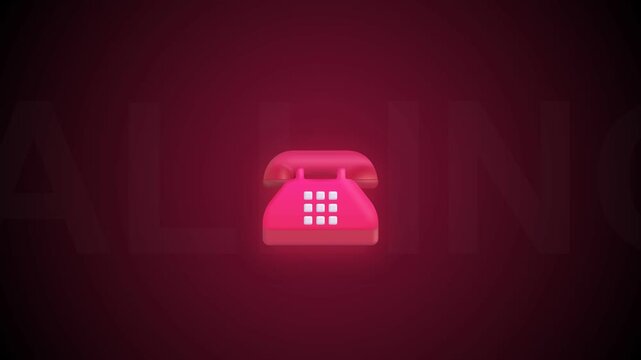 Bright pink rotary telephone icon on dark maroon background, suitable for communicationthemed designs, branding materials, or retrothemed graphics.