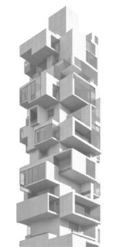 Cubic architecture towers halftone dot print modular geometric skyscraper building blocks poster tshirt apparel screenprint banner wallpaper vintage monochrome graphic vector illustration