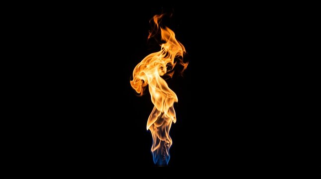 Intense Hot Fire Flame with Vibrant Orange and Blue Glow Isolated on Dark Background