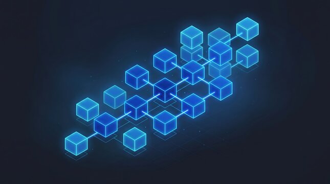 Modern 3D interconnected blue cube network graphic design