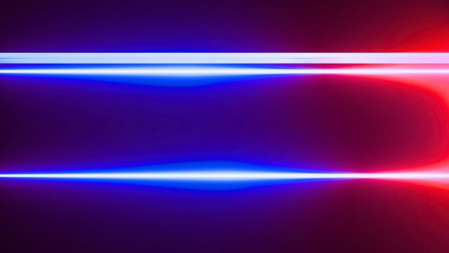 Abstract neon lights of blue and red glowing lines on dark background