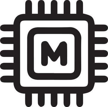 Central processing unit icon with letter M inside on white background