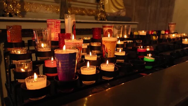Devotional Candles Burning Prayer Stand Historic Mexico City Church