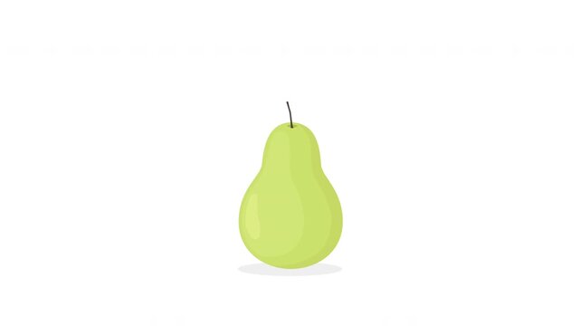 A single light‑green pear centered on white background. Food animation. 4K Video motion graphic