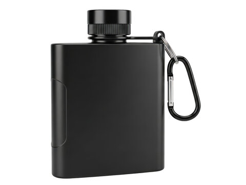 Black metal hip flask with a carabiner clip