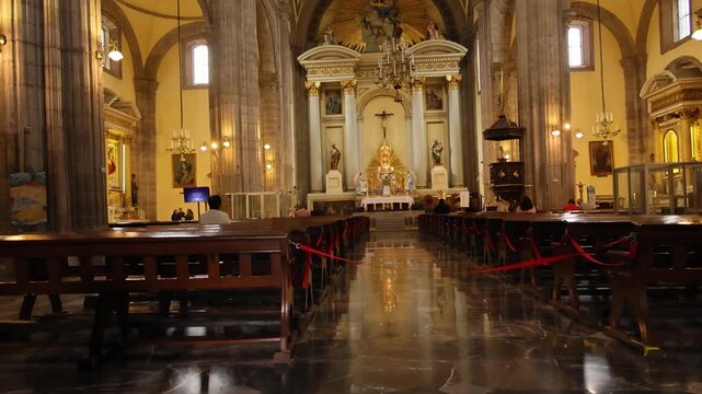 Interior Of Mexico City Metropolitan Cathedral Central Nave And Altar