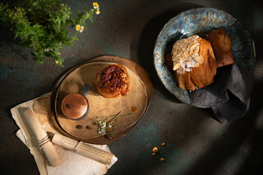 Pastry croissant and coffee 