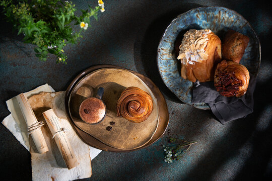 Pastry croissant and coffee 