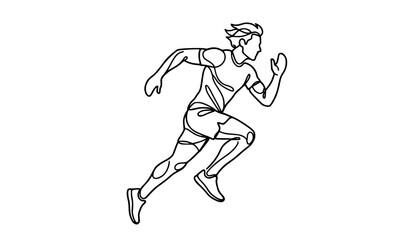 Fototapeta premium Dynamic continuous line art of man running toward viewer minimalist vector