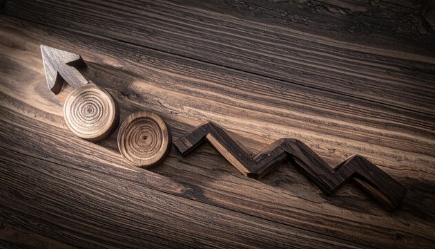 Rustic wooden coasters and zig-zag object on textured wooden surface with dramatic lighting