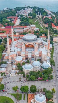 Aerial view of Hagia Sophia in Istanbul, Turkey. Vertical


