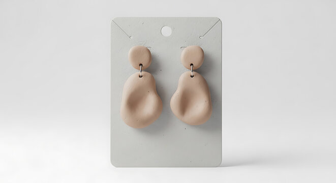 Minimalist peach-colored dangle earrings mockup, blank spaces for text