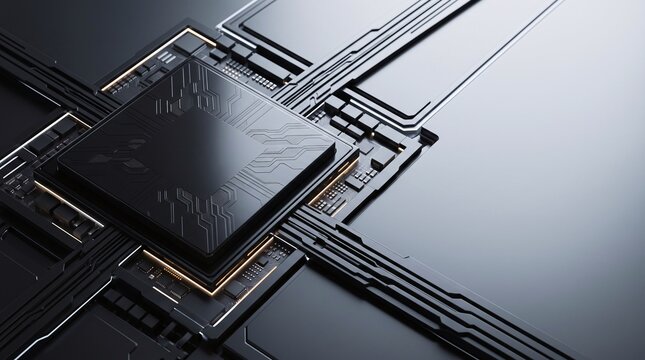 Advanced HBM3 integrated AI accelerator processor hardware 3D render with blank copy space
