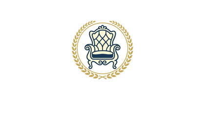 Fototapeta premium Traditional vintage armchair emblem with gold laurel wreath frame around it on clean white background.