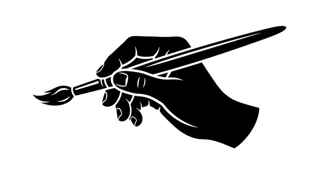 Hand holding a paintbrush vector icon for art design and creative painting projects