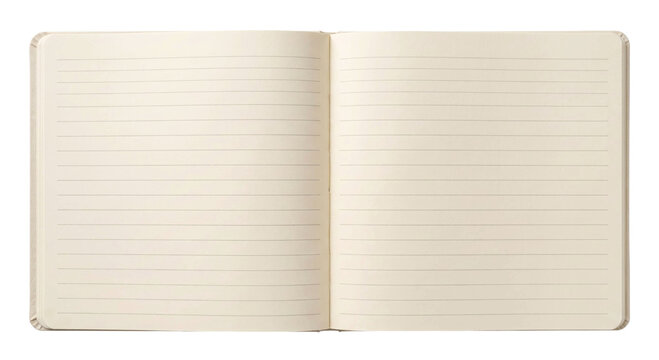Open blank lined notebook with cream pages and a textured cover, ready for writing