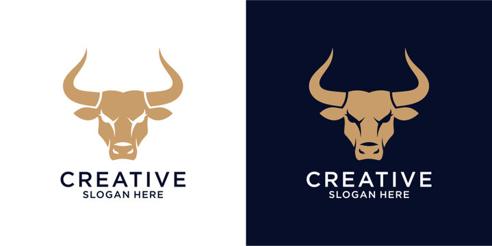 Powerful bull head mascot silhouette logo.