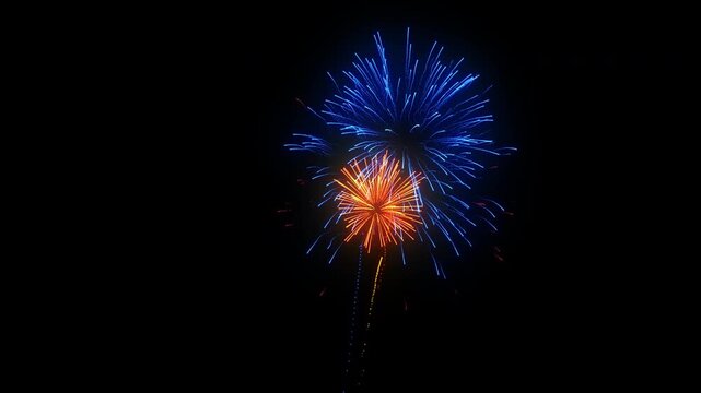 Fireworks explosion burst outward with glowing sparks on transparent background