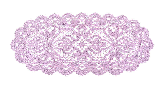 Delicate oval lilac crochet lace doily with intricate floral patterns